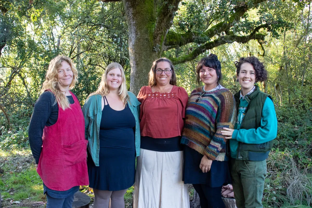 The five BeeHive mentors standing together under a large oak tree